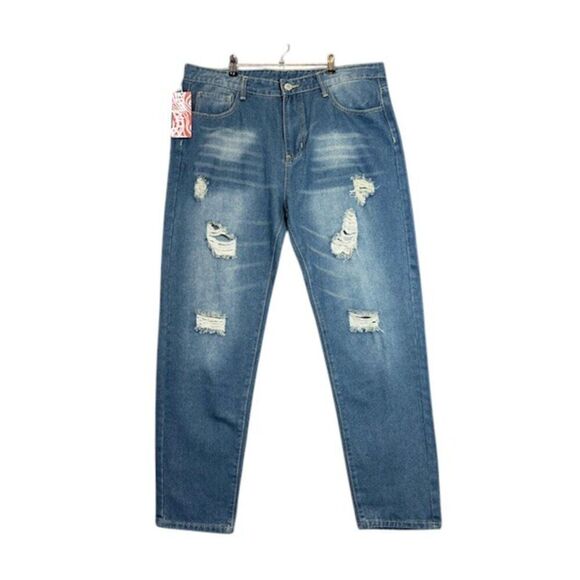 NWT ROMWE Jeans Distressed Relaxed Medium Wash Men's Size 36 - Picture 1 of 12
